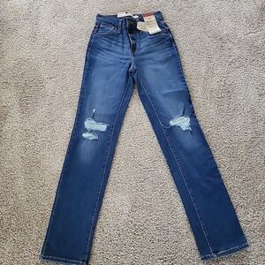 Levi's Womens 724 Dark Wash High Rise Distressed Straight Jeans 0 Medium W25 L30